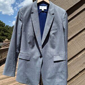 EUC BOSS by Hugo Boss Gray Plaid Single Button Blazer w./ Contrast Sleeves